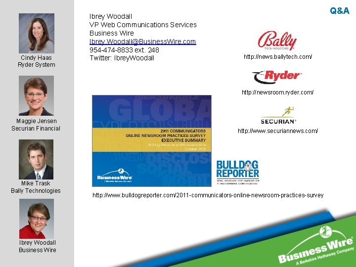 Cindy Haas Ryder System Ibrey Woodall VP Web Communications Services Business Wire Ibrey. Woodall@Business. Cindy Haas Ryder System Ibrey Woodall VP Web Communications Services Business Wire Ibrey. Woodall@Business.