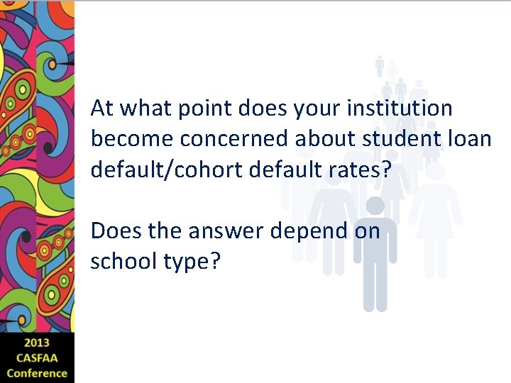 At what point does your institution become concerned about student loan default/cohort default rates?