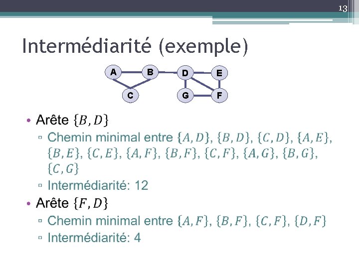 13 Intermédiarité (exemple) A B C • D E G F 