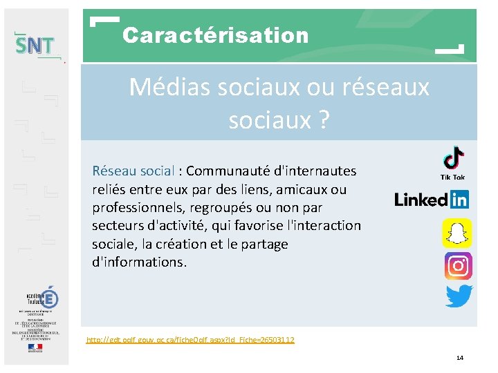 SNT Caractérisation Médias sociaux ou réseaux sociaux ? Réseau social : Communauté d'internautes reliés