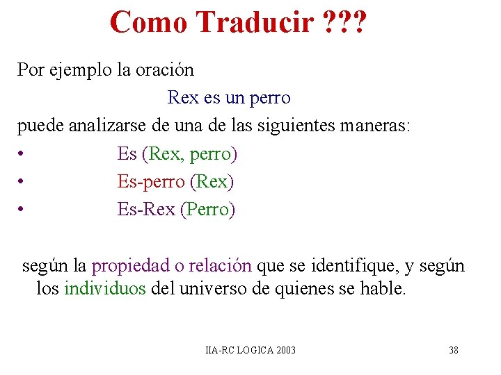 Como Traducir ? ? ? Por ejemplo la oración Rex es un perro puede Como Traducir ? ? ? Por ejemplo la oración Rex es un perro puede