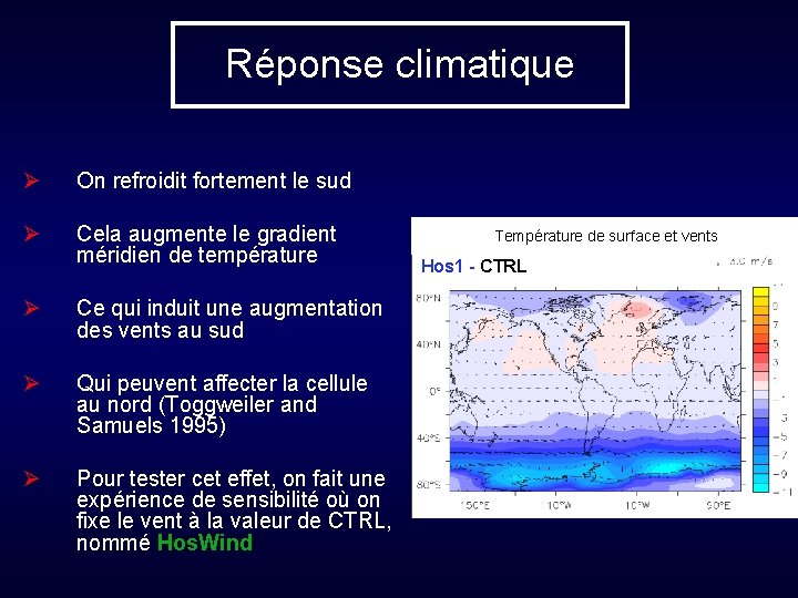 Réponse climatique Ø On refroidit fortement le sud Ø Cela augmente le gradient méridien