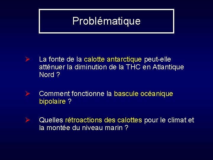 Problématique Ø La fonte de la calotte antarctique peut-elle atténuer la diminution de la