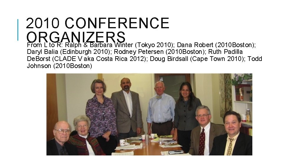 2010 CONFERENCE ORGANIZERS From L to R: Ralph & Barbara Winter (Tokyo 2010); Dana