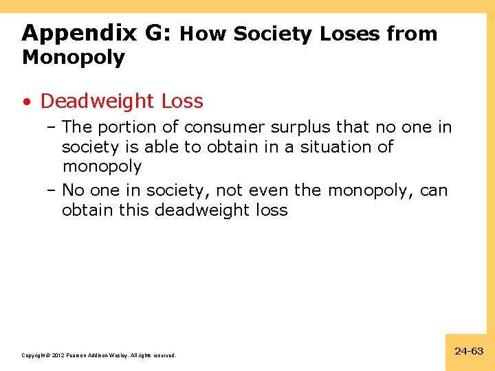 Appendix G: How Society Loses from Monopoly • Deadweight Loss – The portion of