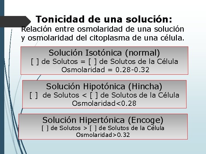 Tonicidad de una solución: Relación entre osmolaridad de una solución y osmolaridad del citoplasma