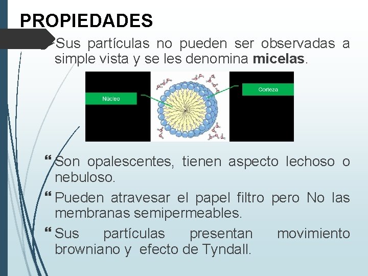 PROPIEDADES ØSus partículas no pueden ser observadas a simple vista y se les denomina