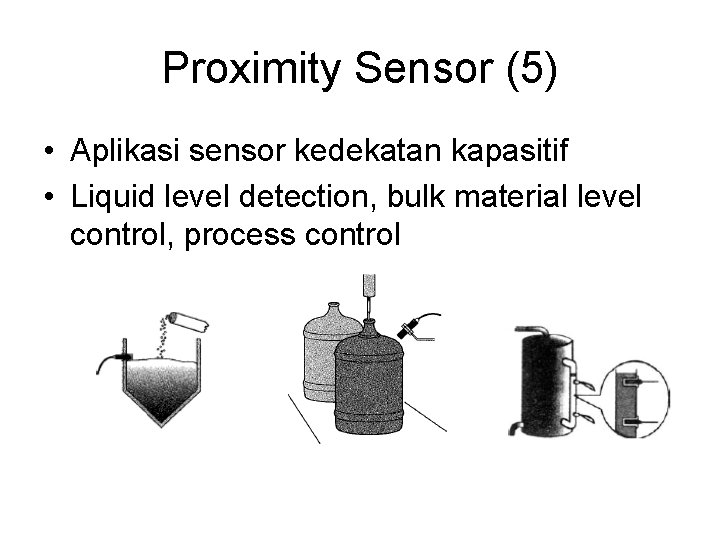 Proximity Sensor (5) • Aplikasi sensor kedekatan kapasitif • Liquid level detection, bulk material