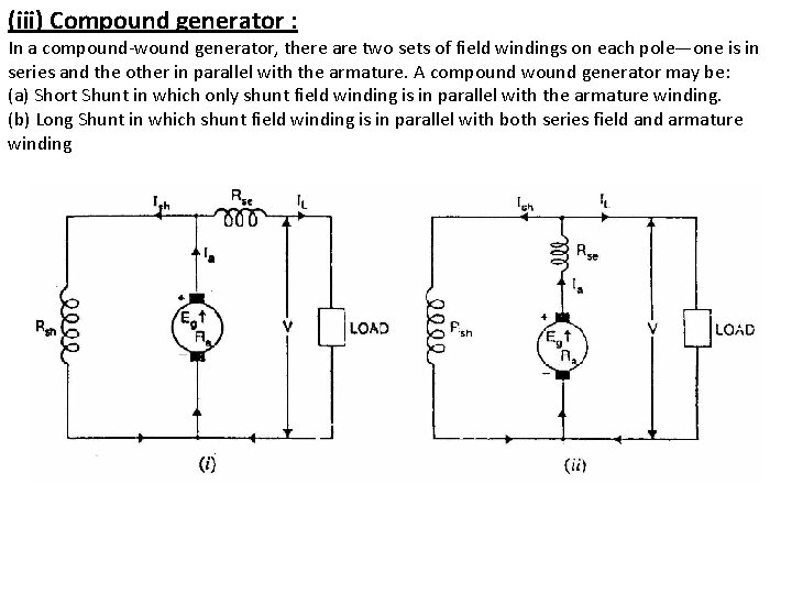 (iii) Compound generator : In a compound-wound generator, there are two sets of field