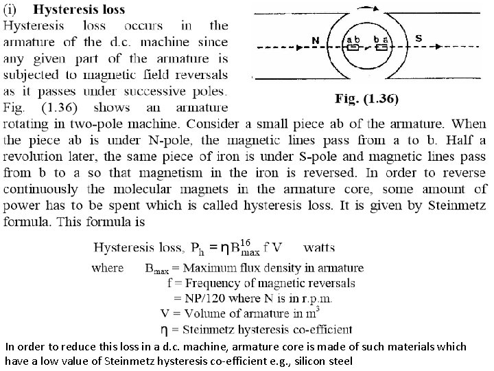 In order to reduce this loss in a d. c. machine, armature core is