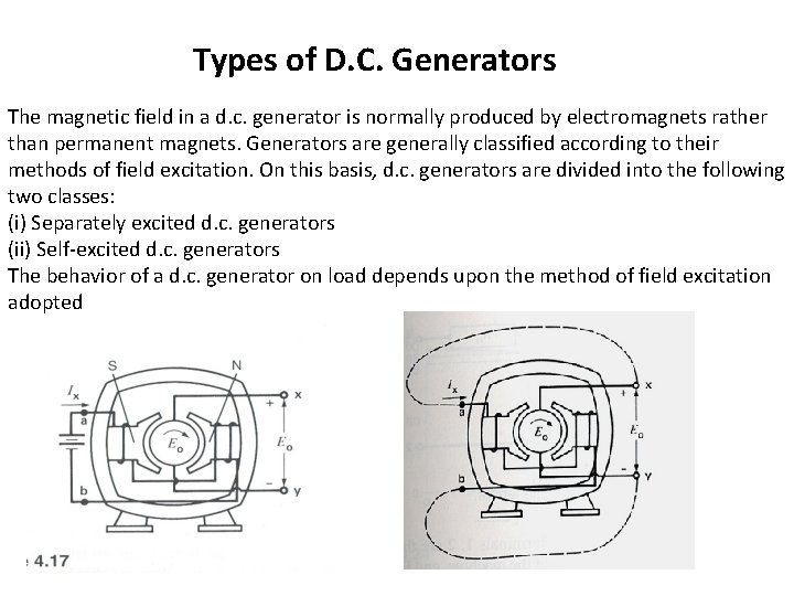 Types of D. C. Generators The magnetic field in a d. c. generator is