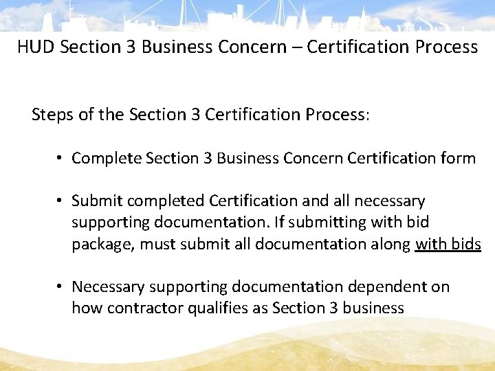 HUD Section 3 Business Concern – Certification Process Steps of the Section 3 Certification