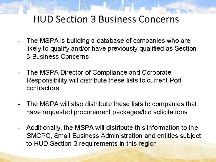 HUD Section 3 Business Concerns - The MSPA is building a database of companies