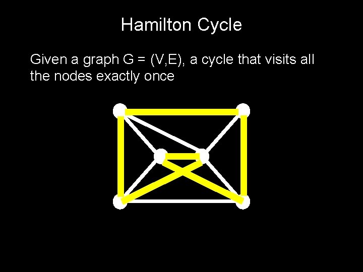 Hamilton Cycle Given a graph G = (V, E), a cycle that visits all