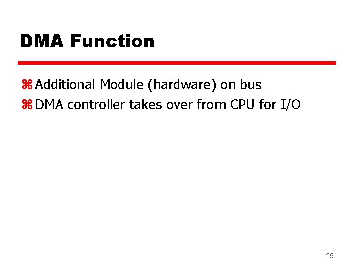 DMA Function z Additional Module (hardware) on bus z DMA controller takes over from DMA Function z Additional Module (hardware) on bus z DMA controller takes over from