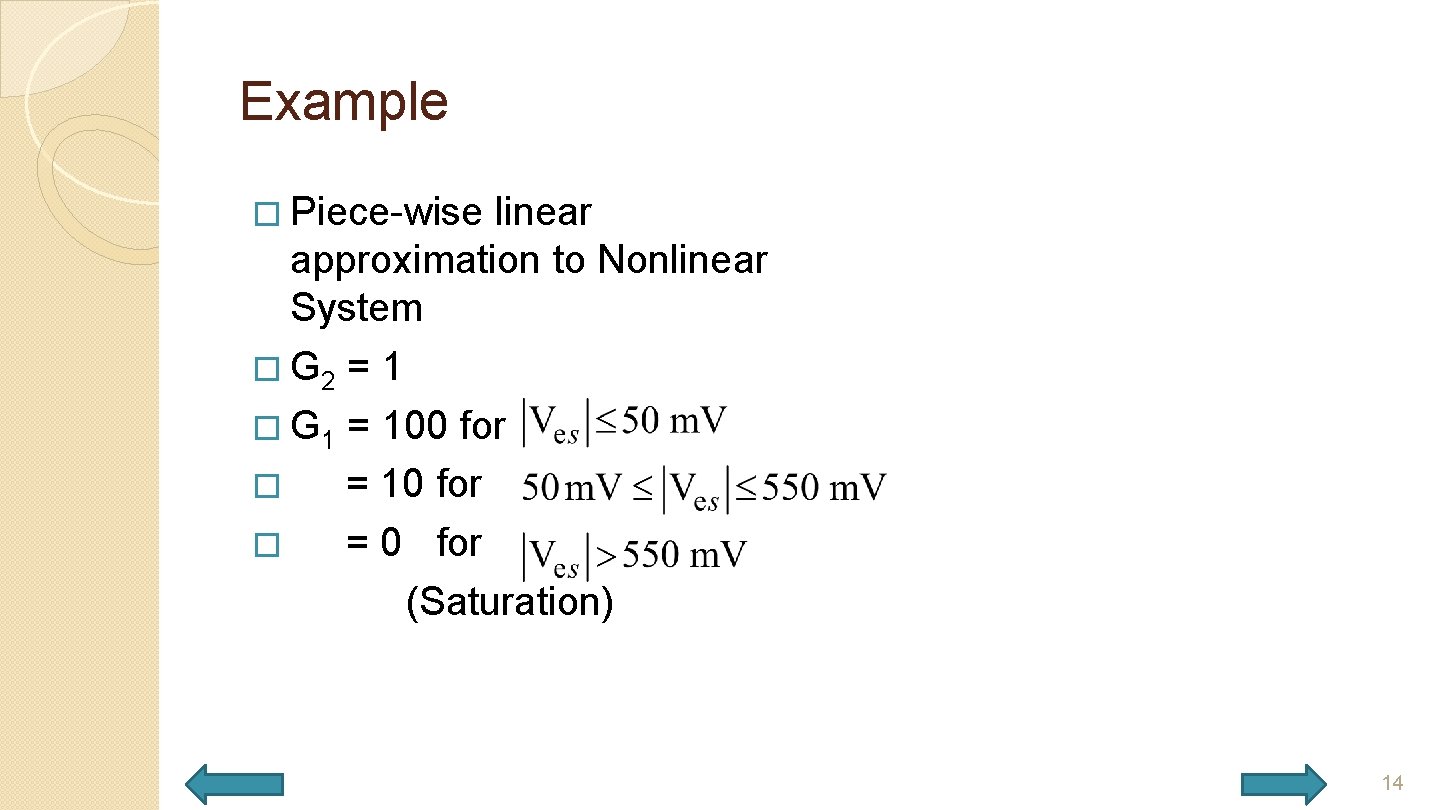 Example � Piece-wise linear approximation to Nonlinear System � G 2 = 1 �