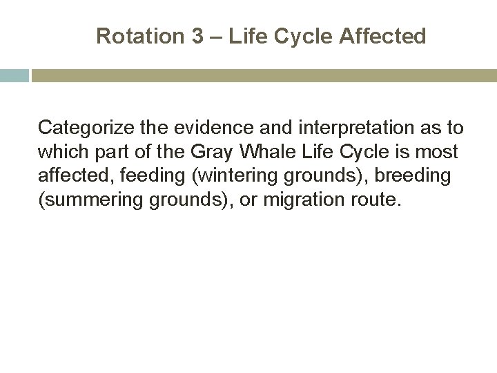 Rotation 3 – Life Cycle Affected Categorize the evidence and interpretation as to which