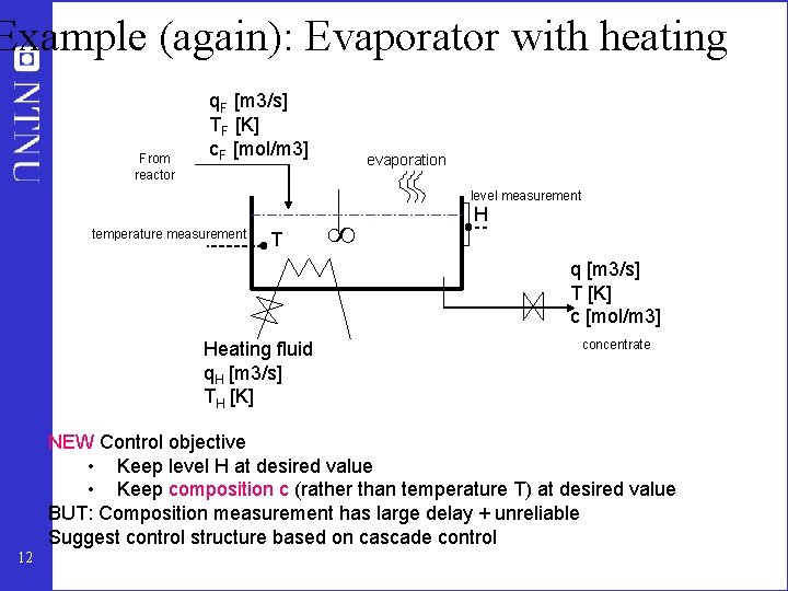 Example (again): Evaporator with heating From reactor q. F [m 3/s] TF [K] c.