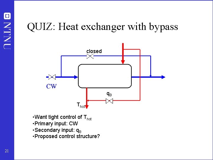 QUIZ: Heat exchanger with bypass closed q. B Thot • Want tight control of