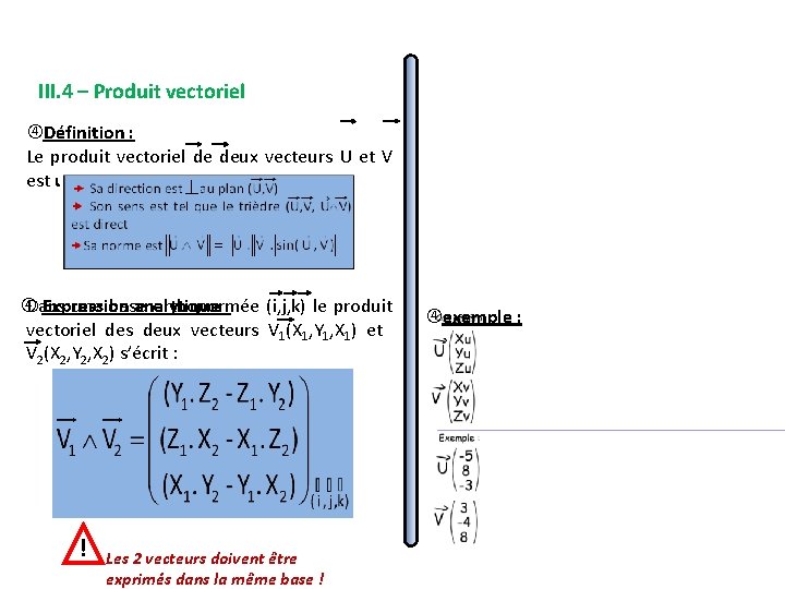 III. 4 – Produit vectoriel Définition : Le produit vectoriel de deux vecteurs U III. 4 – Produit vectoriel Définition : Le produit vectoriel de deux vecteurs U