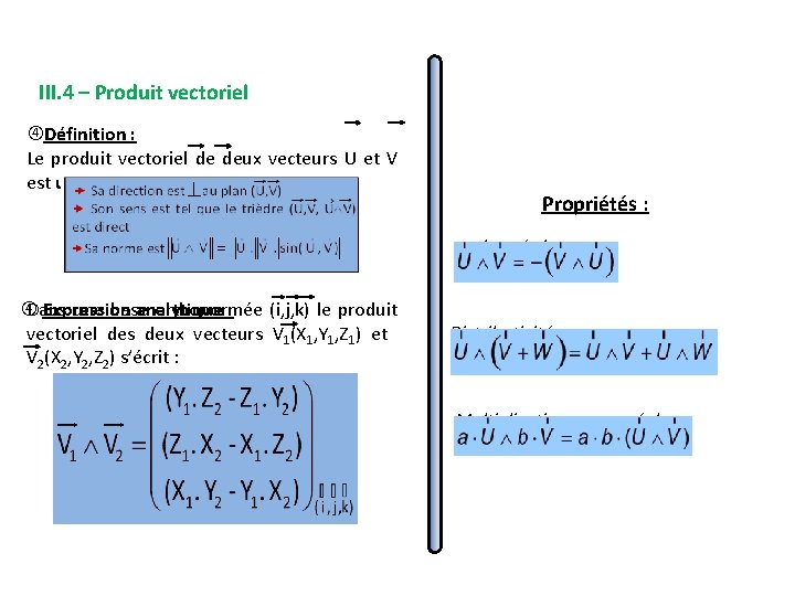 III. 4 – Produit vectoriel Définition : Le produit vectoriel de deux vecteurs U III. 4 – Produit vectoriel Définition : Le produit vectoriel de deux vecteurs U