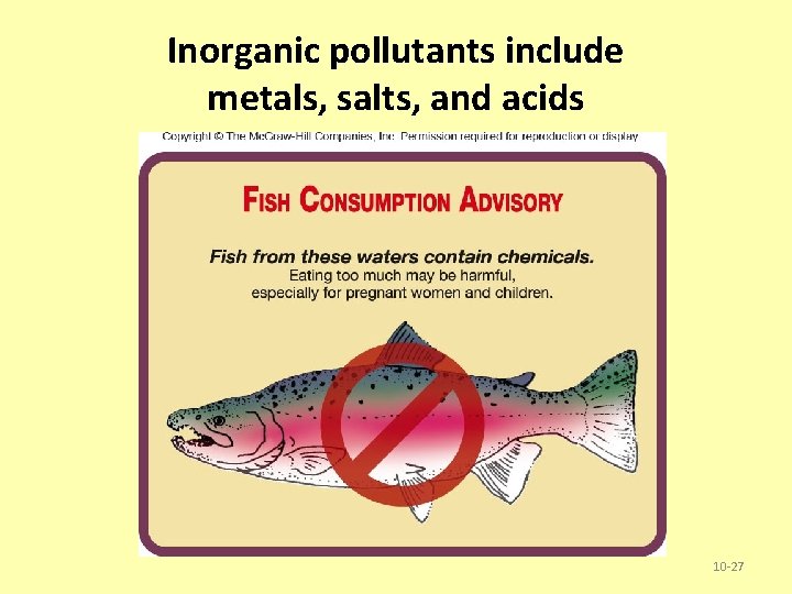 Inorganic pollutants include metals, salts, and acids 10 -27 