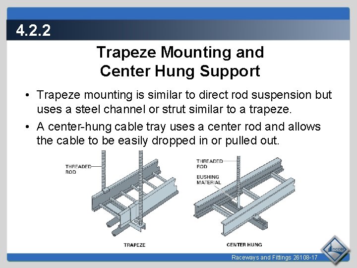 4. 2. 2 Trapeze Mounting and Center Hung Support • Trapeze mounting is similar