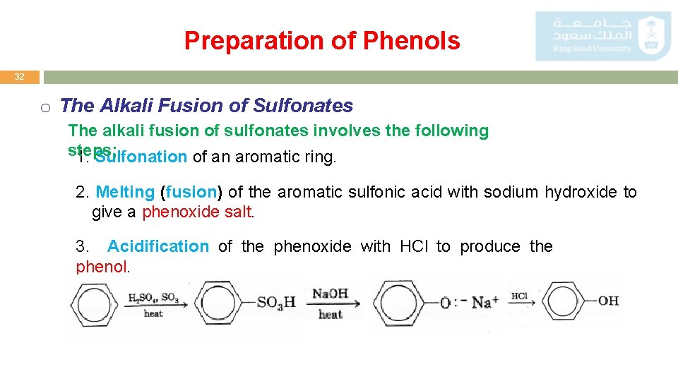 Preparation of Phenols 32 o The Alkali Fusion of Sulfonates The alkali fusion of