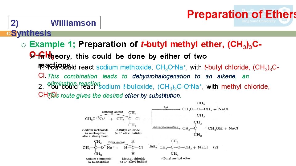 Preparation of Ethers 2) Williamson 45 Synthesis o Example 1; Preparation of t-butyl methyl