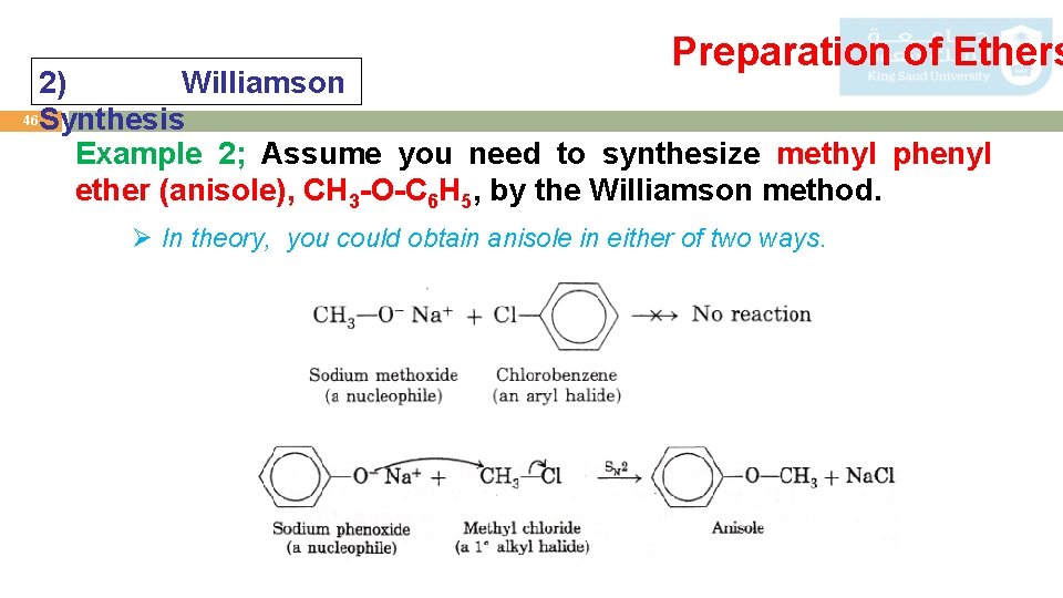 Preparation of Ethers 2) Williamson 46 Synthesis Example 2; Assume you need to synthesize