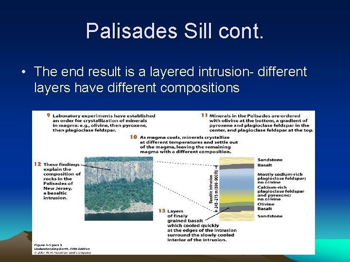 Palisades Sill cont. • The end result is a layered intrusion- different layers have