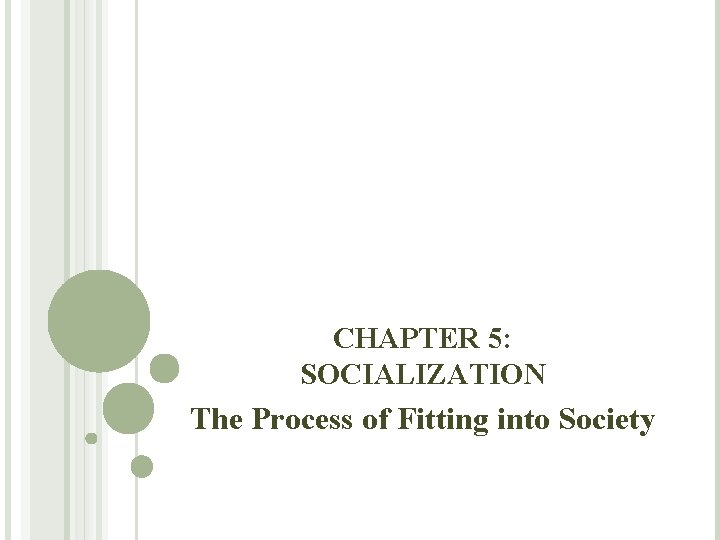CHAPTER 5: SOCIALIZATION The Process of Fitting into Society 