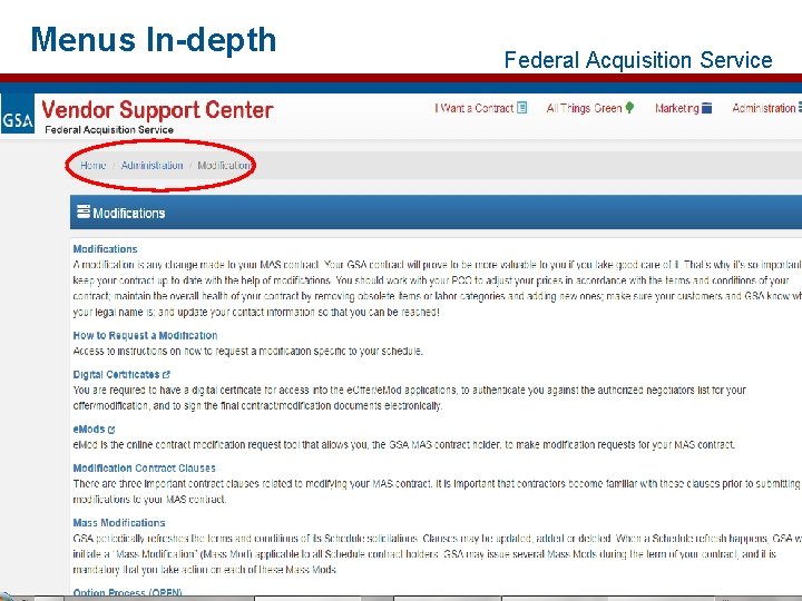 Menus In-depth Federal Acquisition Service 