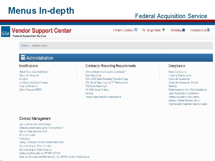 Menus In-depth Federal Acquisition Service 