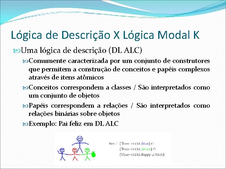 Lógica de Descrição X Lógica Modal K Uma lógica de descrição (DL ALC) Comumente