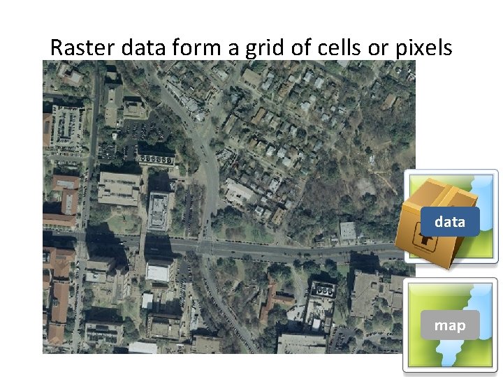 Raster data form a grid of cells or pixels data map 