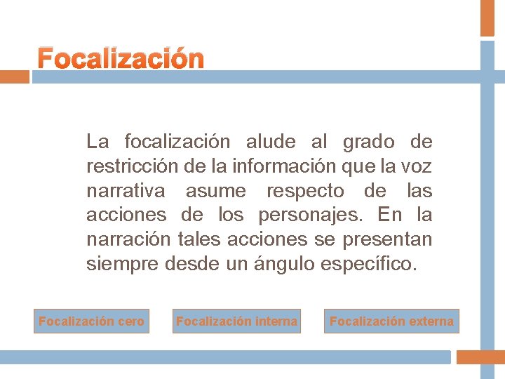 Focalización La focalización alude al grado de restricción de la información que la voz