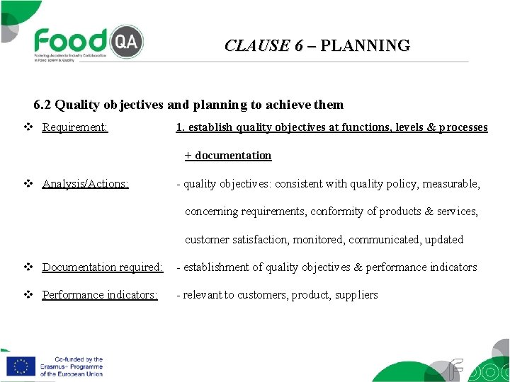 CLAUSE 6 – PLANNING 6. 2 Quality objectives and planning to achieve them v