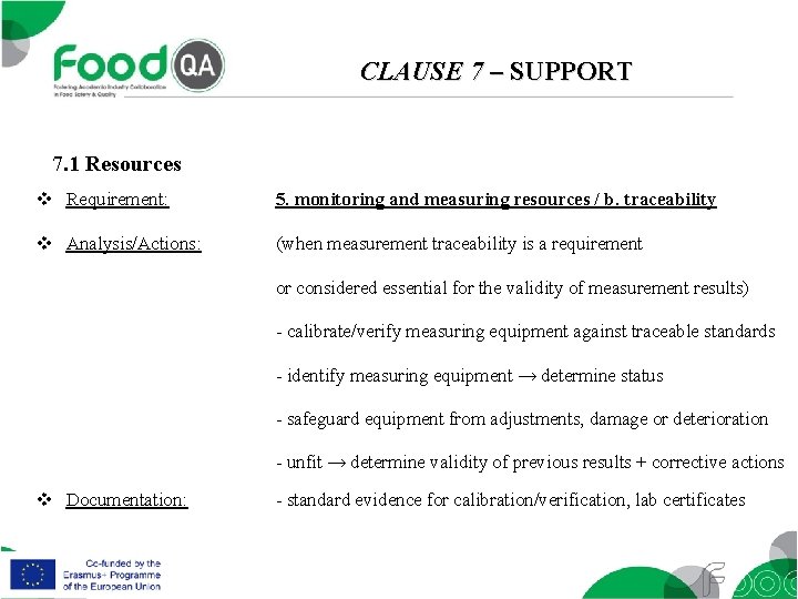 CLAUSE 7 – SUPPORT 7. 1 Resources v Requirement: 5. monitoring and measuring resources