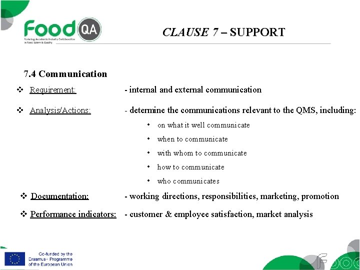 CLAUSE 7 – SUPPORT 7. 4 Communication v Requirement: - internal and external communication