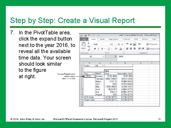 Step by Step: Create a Visual Report 7. In the Pivot. Table area, click