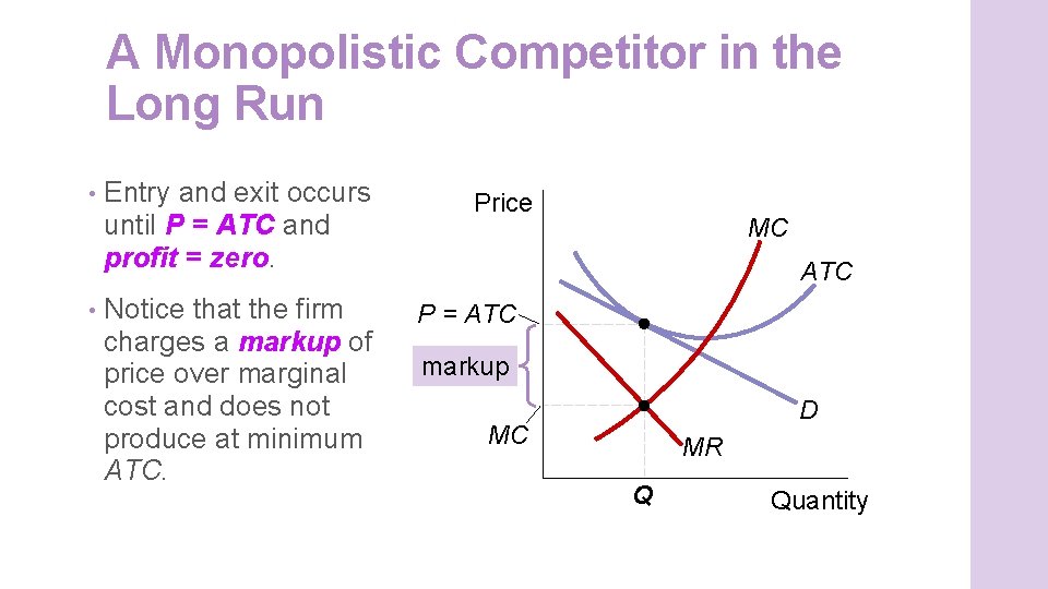 A Monopolistic Competitor in the Long Run • • Entry and exit occurs until