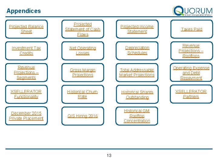 Appendices Projected Balance Sheet Projected Statement of Cash Flows Projected Income Statement Taxes Paid