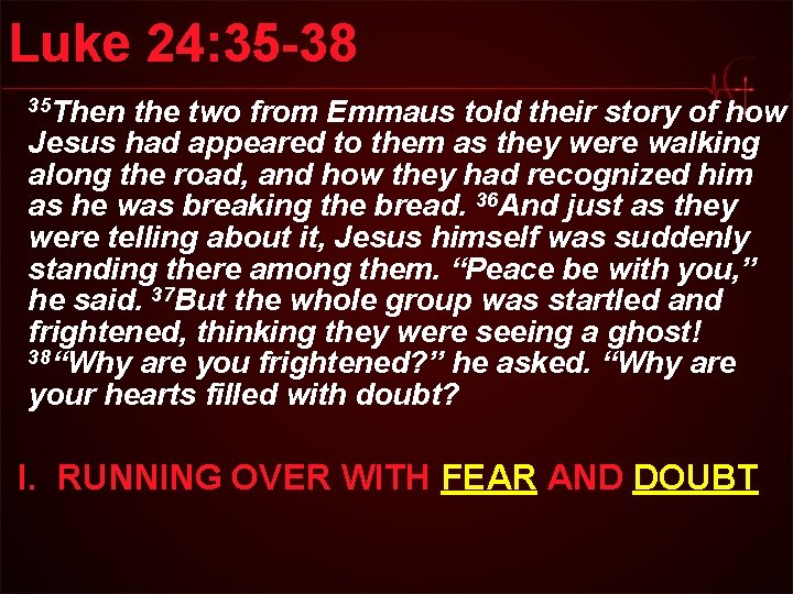 Luke 24: 35 -38 35 Then the two from Emmaus told their story of