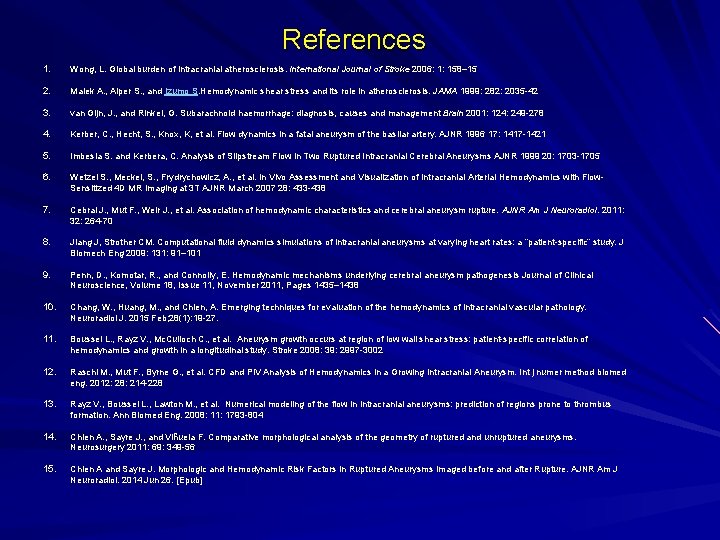 References 1. Wong, L. Global burden of intracranial atherosclerosis. International Journal of Stroke 2006: