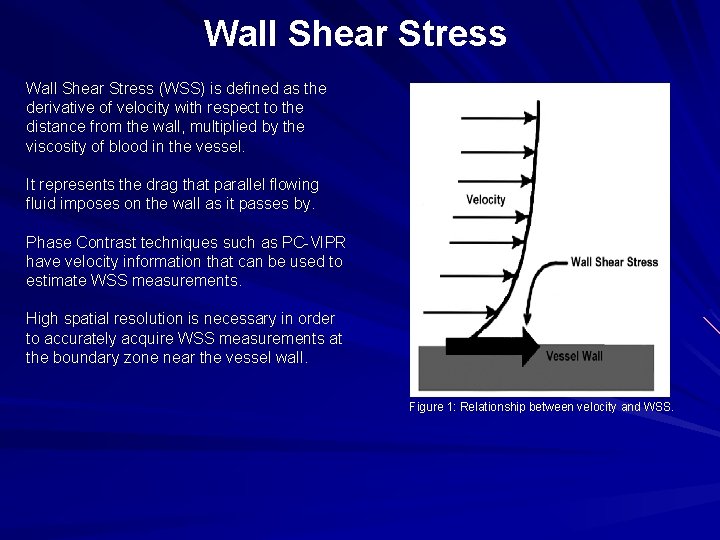 Wall Shear Stress (WSS) is defined as the derivative of velocity with respect to