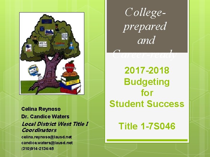 Collegeprepared and Career-ready Celina Reynoso Dr. Candice Waters Local District West Title I Coordinators