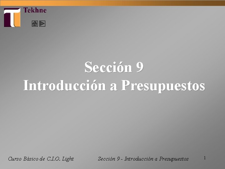 Sección 9 Introducción a Presupuestos Curso Básico de C. I. O. Light Sección 9