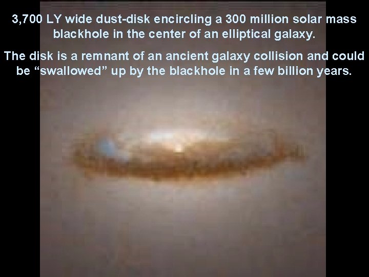 3, 700 LY wide dust-disk encircling a 300 million solar mass blackhole in the