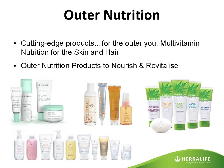 Outer Nutrition • Cutting-edge products…for the outer you. Multivitamin Nutrition for the Skin and